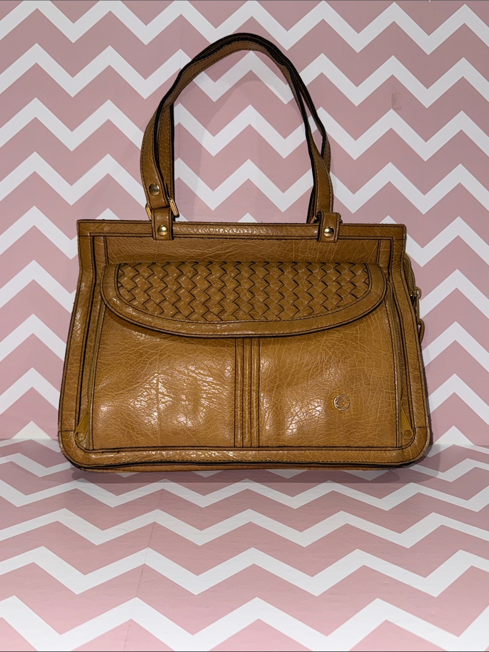 Vintage Cornell Creations Tan Shoulder Bag Woven Flap